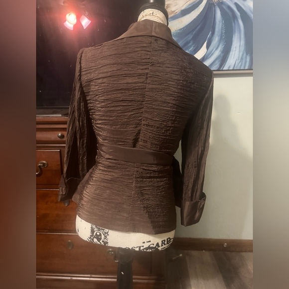 VICTOR COSTA Long Sleeve Taffeta Crinkled Top Jacket Brown Sz.6 Metallic Brown - Picture 5 of 5